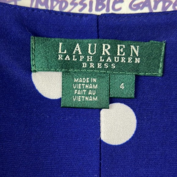 Lauren Ralph Lauren midi dress white, blue polkadot bodycon sleeveless sz. 4 - Picture 7 of 15